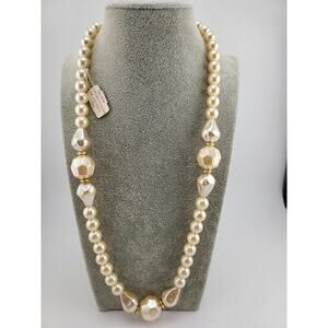 Vintage Faux Pearl Bead Necklace Caldor Tag Faceted Statement 24 Inch